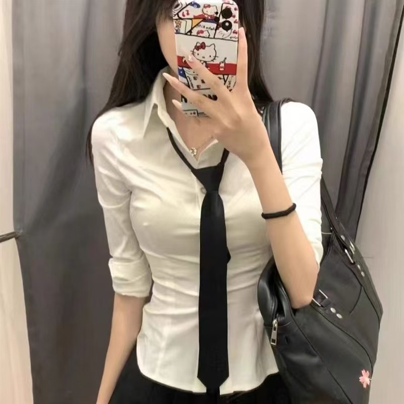 jk制服收腰長袖襯衫甜美學院風-XL