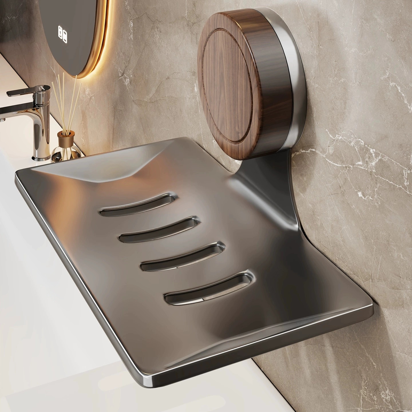 免打孔吸盤壁掛式肥皂盒-槍灰色