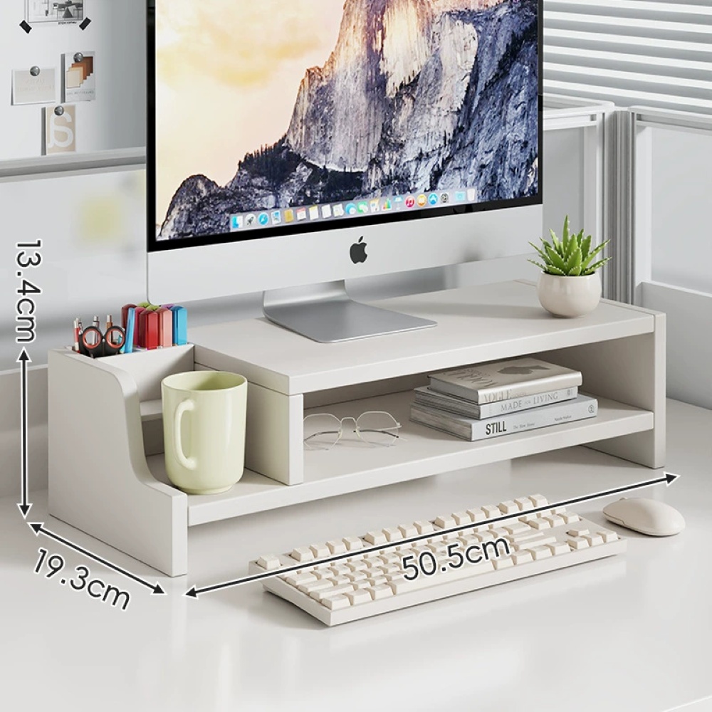 多功能電腦螢幕增高架-白色(筆筒+杯架+帶背板無抽屜)