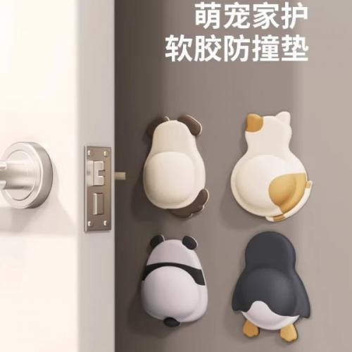 萌寵軟膠門後防撞貼-黑企鵝