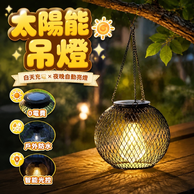 太陽能鐵網工藝復古吊燈