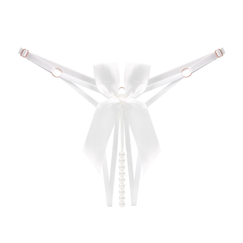 蝴蝶結串珠性感免脫丁字褲-白色