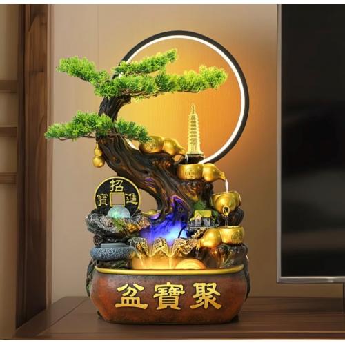 聚寶盆流水+燈圈+霧化-XW2549